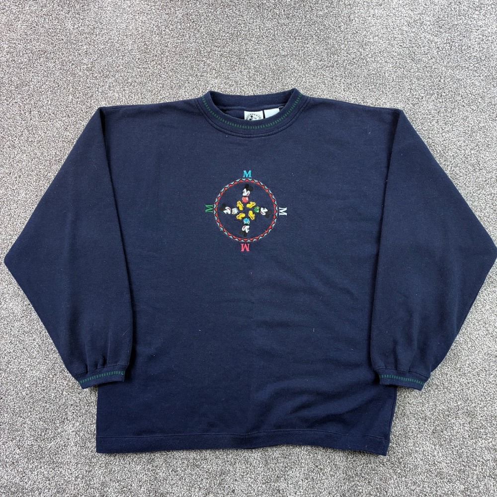 Vintage Mickey Mouse Sweatshirt Mens XL Navy Blue Embroidered‎ Disney Compass